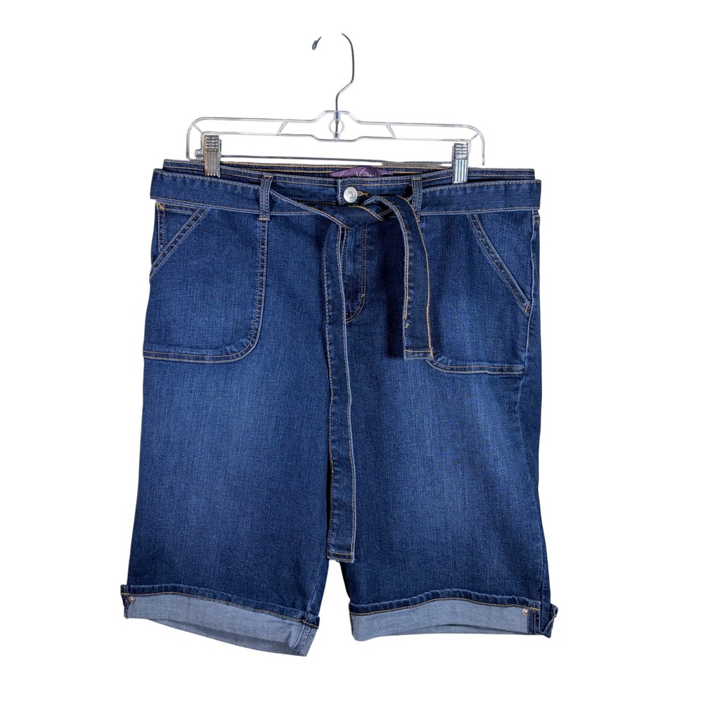 Gloria Vanderbilt Bermuda Denim Shorts Dark Wash Tie Waist Cuffed Jean Shorts 12